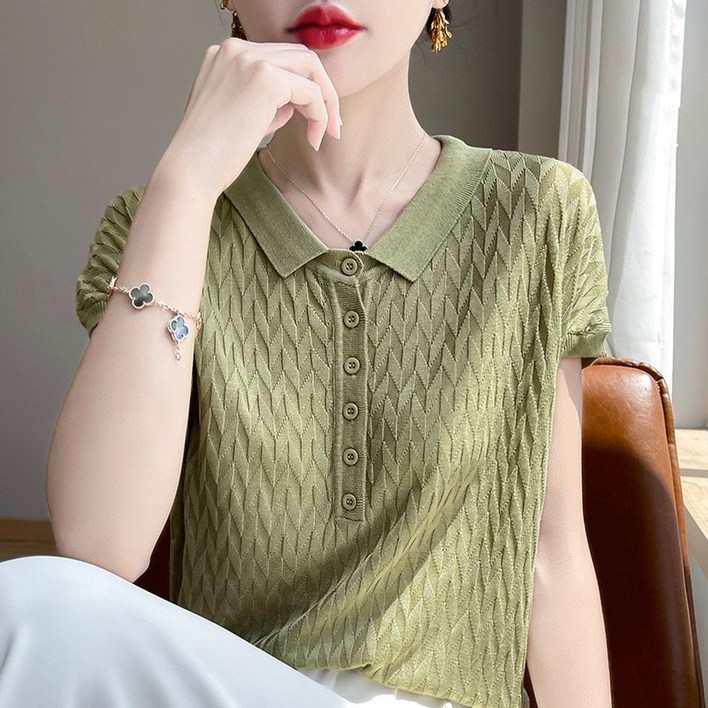 현혜가 아가일 체크빅사이즈 루즈핏카라 반팔 니트티