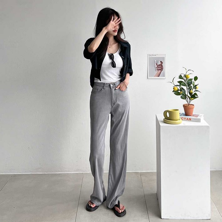 피핀 여성용 숏중롱 썸머 텐셀 밴딩 와이드 데님 710028