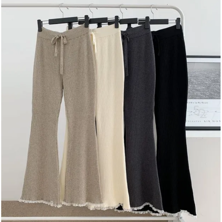 무배 레이스포인트 골지 부츠컷 니트팬츠