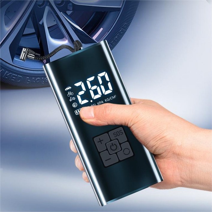 타이어 공기압 주입기  휴대용 무선 올인원  세트 6000mAh  타이어 압력 모니터링/led손전등/보조배터리/자동차 농구공 자전거 오토바이 다용도에어펌프