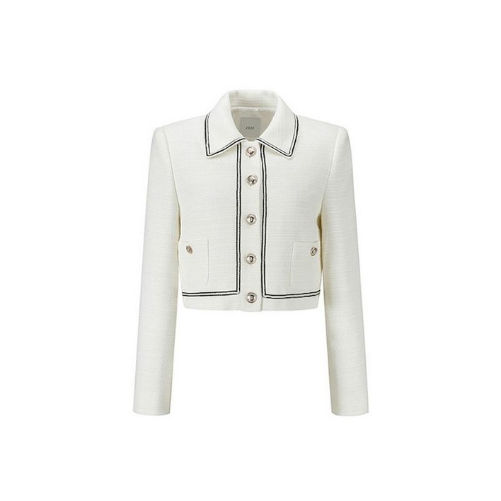 주크 라인배색 카라넥 크롭 트위드 자켓 IV V241PSF903