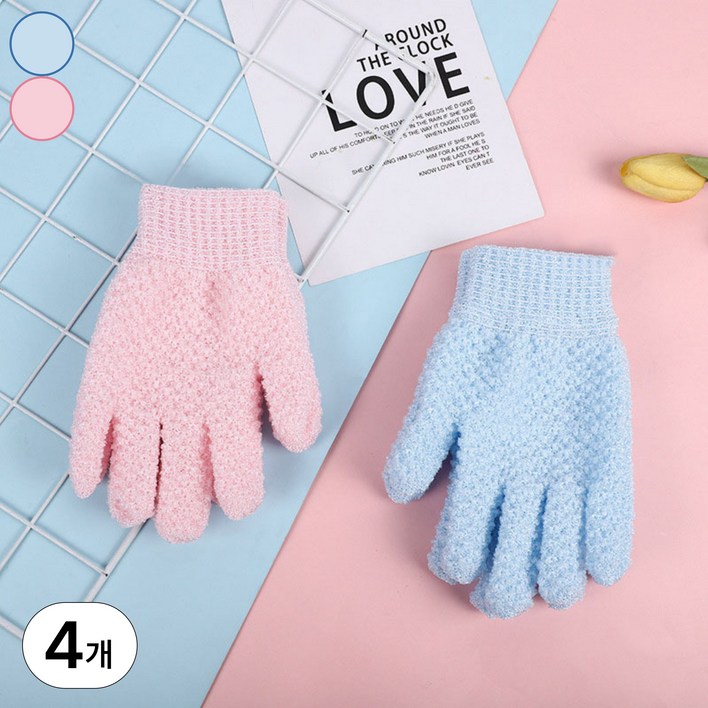 디뷰 부드러운 저자극 샤워 장갑, 2개입, 2세트, 블루핑크