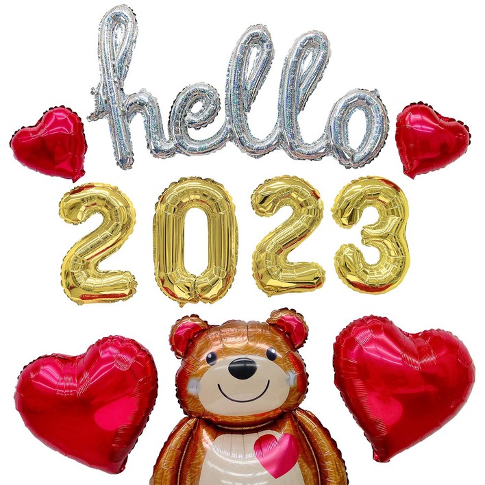 hello 2023 새해 연말 홈 파티 풍선 8종 세트, 3 hello 필기체홀로그램  2023골드