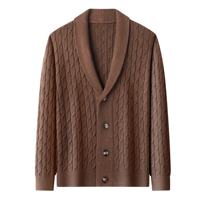 Luspirez 남성 가을 겨울 캐주얼 꽈배기 니트 가디건 숄카라 스웨터