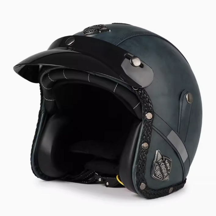 SVEC 클래식 바이크 헬멧 오토바이 경량 가죽 킥보드 할리 오픈페이스, 그린