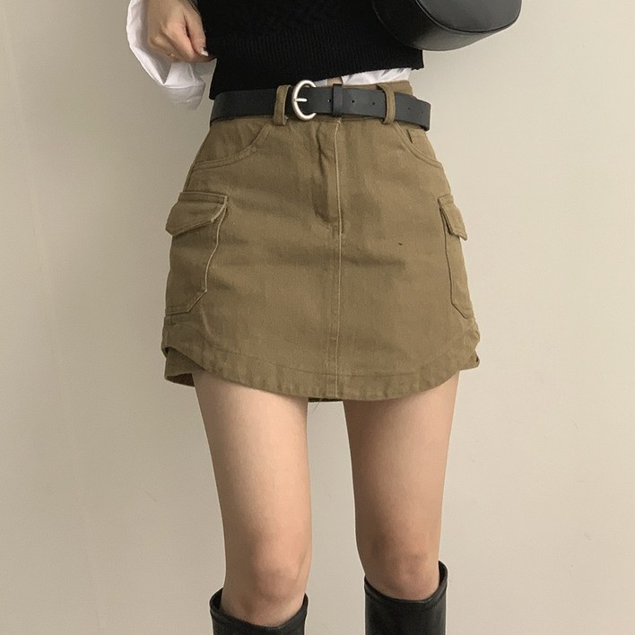 슬로우베리 카고 포켓 벨트 미니 스커트