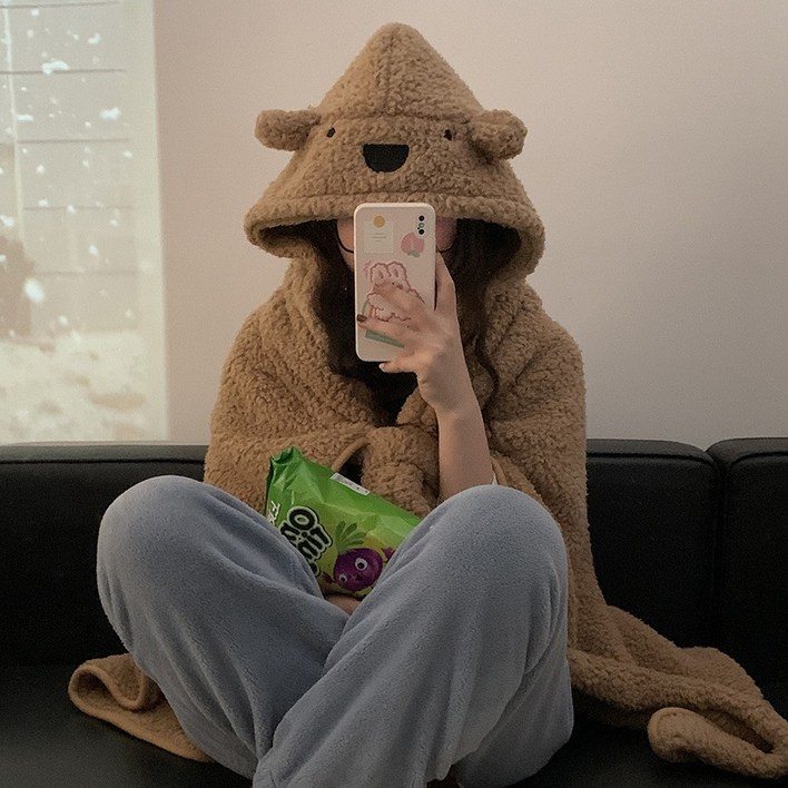 유유라키 뽀글이  후드 망토 무릎담요