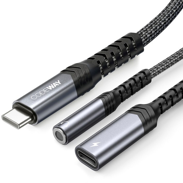 코드웨이 USB C to 3.5 C타입 이어폰 고속충전 듀얼 젠더, 1개