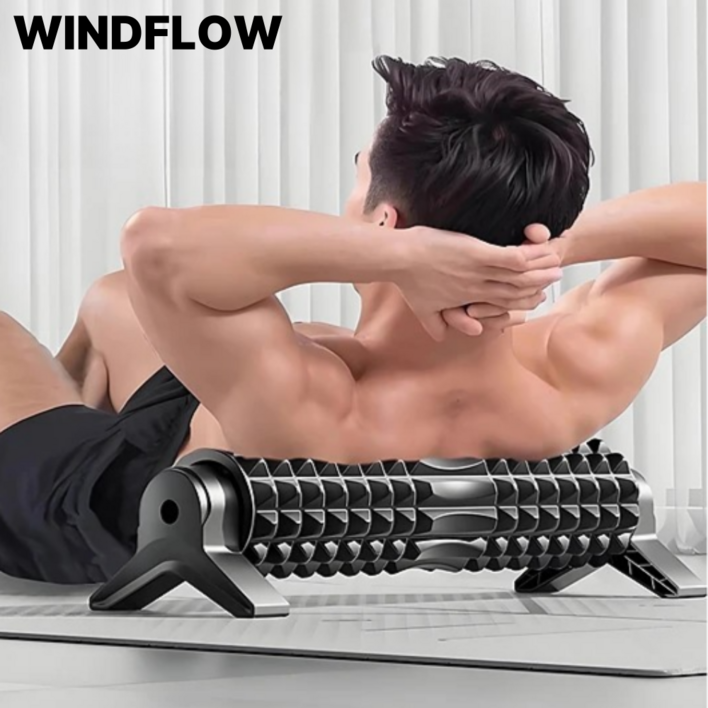 윈드플로우 3D 롤링 돌기 EVA 폼롤러 흡착식 지압 마사지 홈트, 블랙, 1개