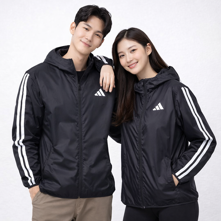 아디다스 3S 우븐 립스탑 후드 남녀공용 경량 사계절용 바람막이