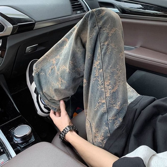 남성 여름 청바지 캐주얼 데님 팬츠 와이드 바지 찢어진 디스트로이드 스트릿 패션 YLP