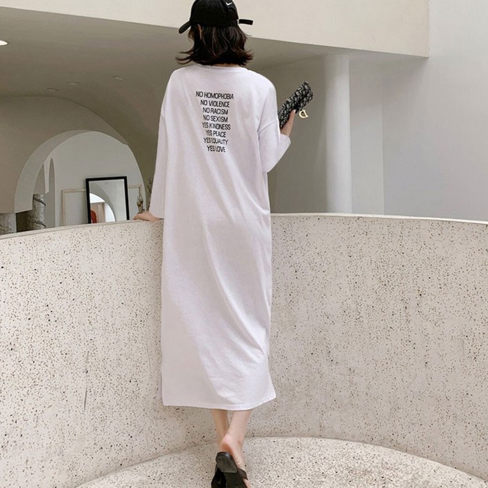 애띠앙 LOVE 롱원피스 화이트 블랙 휴양지 원피스 봄 가을