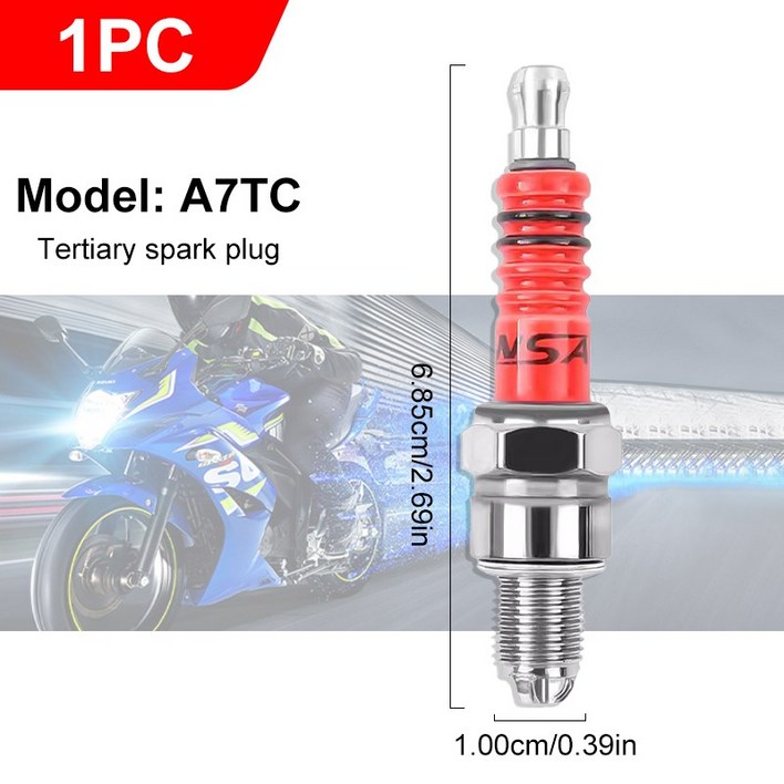 SEAMETAL 점화플러그 스파크 플러그 삼전극 A7TC D8TC GY6 CG50 70 110 125 150CC 비치 오토바이 적합, 1개, C42968A7
