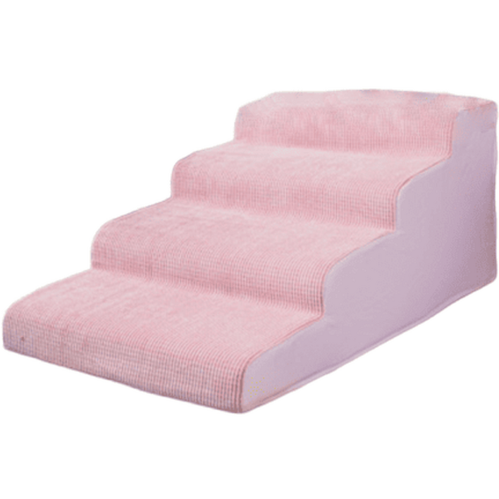 POOPY 푹신하고 안전한 펫 강아지 계단 4단 애견 침대 논슬립 슬개골 보호 탈구예방, 핑크