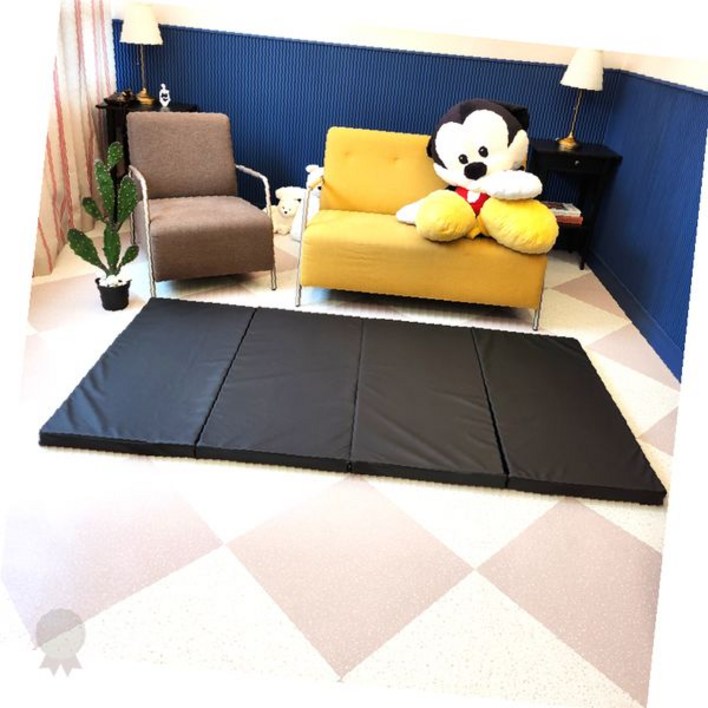 접이식 매트리스 사단 구조 인조가죽 표면 바닥 침구 숙박 시설 휴게실 간이 침대, 상세페이지 참조, 레자브라운소속커버장착