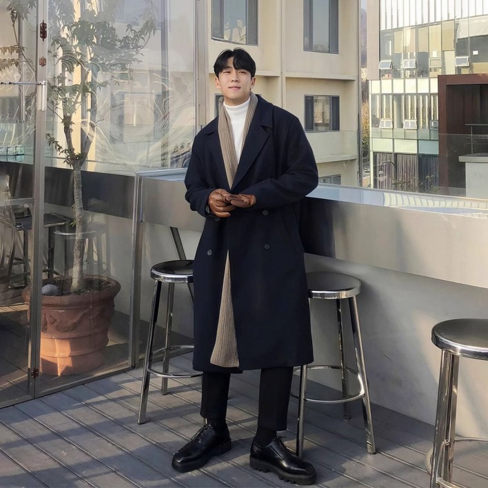 남성용 캐주얼 더블 브레스트 롱 코트 겨울 가을 두꺼운 따뜻한 오버사이즈 울 혼방 코트lyf