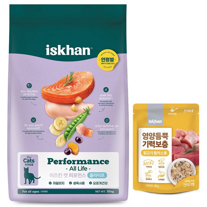 이즈칸 캣 퍼포먼스 올라이프 10kg  영양듬뿍 기력보충 닭고기참치스튜 80g, 10kg, 1개