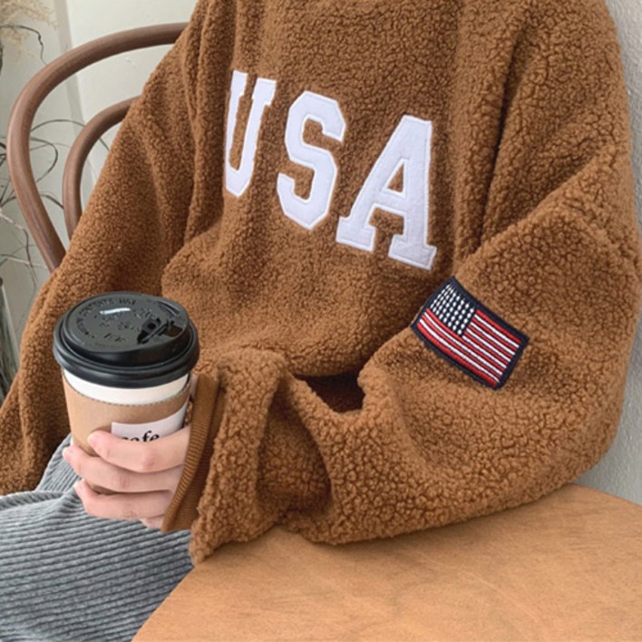 애플망고샵  겨울 여성 USA 뽀글 후리스 양털 기모맨투맨 티셔츠 - 투데이밈