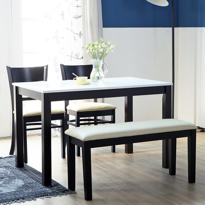 베스트리빙 캘빈 웬지 1200 4인용 화강암 대리석 세라믹 식탁세트/의자2개+벤치형의자1개/테이블세트 2color 방문설치, 01.투톤대리석