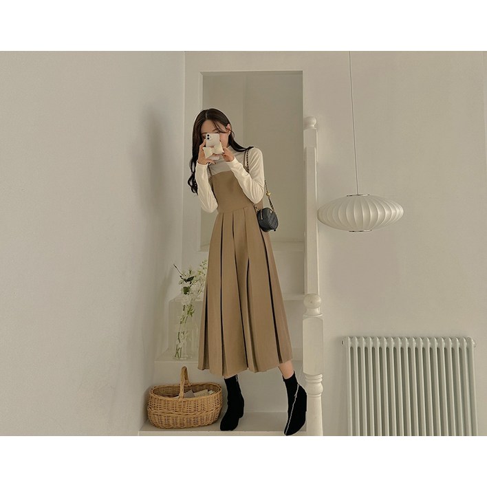 1만1천장 돌파 포레스니 피치기모 뷔스티에 플리츠 롱 원피스 끈조절