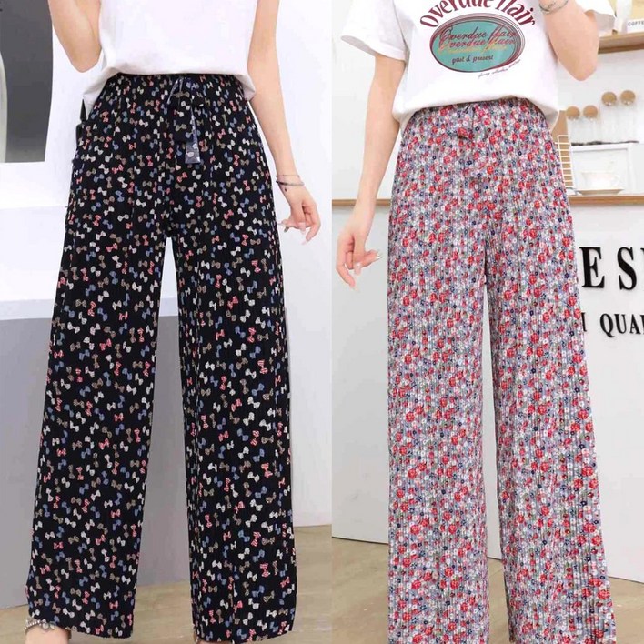 1+1 100cm 넉넉한 플리츠 꽃주름 냉기가득 홈웨어 냉장고 몸빼 바지  2P