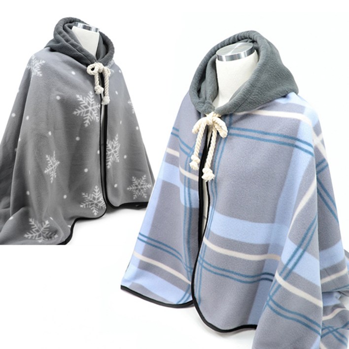무릎담요 후드망토 체크 블루  겨울담요 무릎담요 후드담요