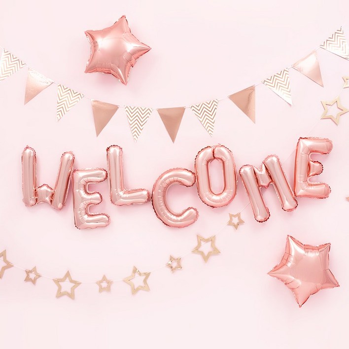 파티팡 G002 환영파티 장식세트 헤링본 스타 Welcome 로즈골드 파티용품 파티풍선 환영식 입학식, 1개