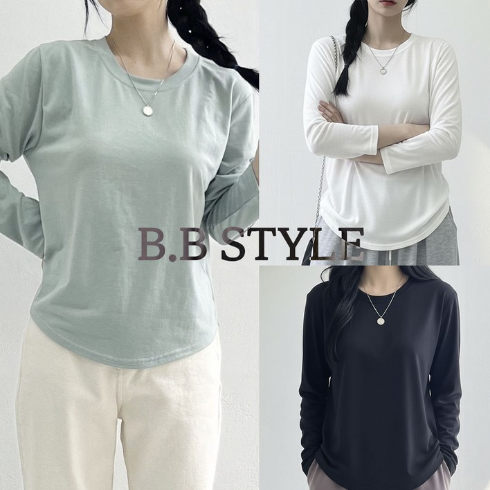 66-100 미친 신축성 빅사이즈 긴팔티 얇은 기본티 무지 티셔츠 3XL / 쏘아티