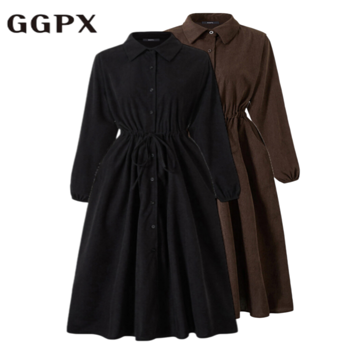 백화점 발송 GGPX 이효리 슬림핏 골덴 롱원피스 카라넥 허리 끈 버튼업 스커트 출근 정장 격식 데일리 하객 오피스룩 실용적 봄 가을 겨울 날씬 한벌