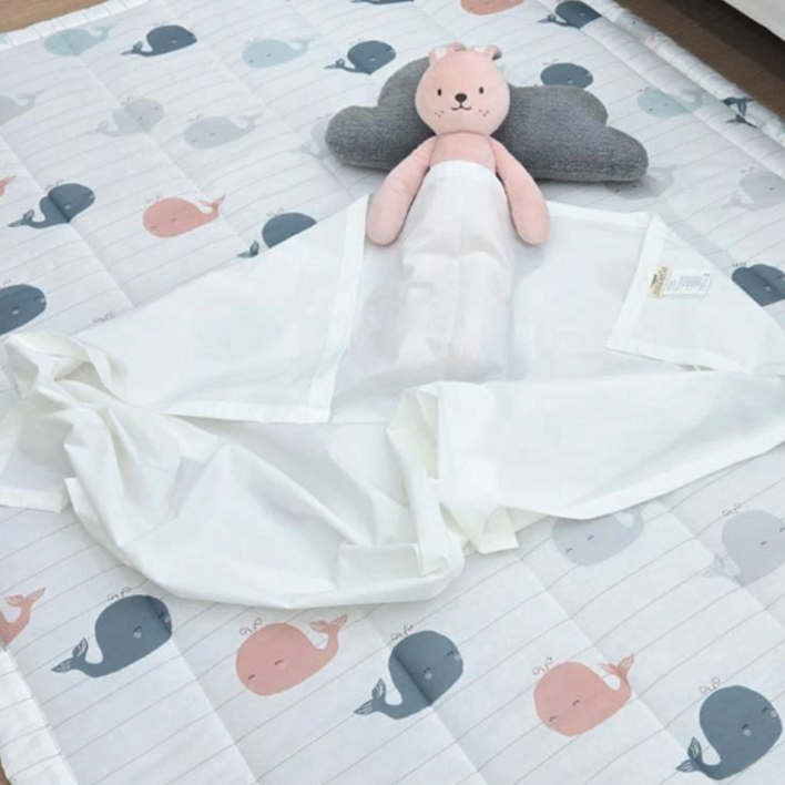 에코 친환경 옥수수솜 항균면100 알러지케어 진드기 기피 키즈 카페트 겸 패드 싱글  고래고래, 1개, 화이트