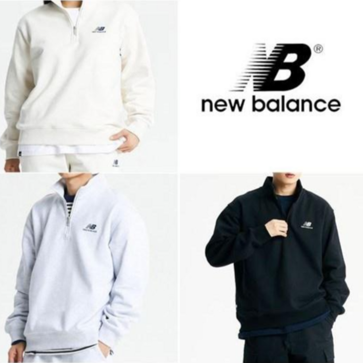 뉴발란스 UNI TEAM STACKED 기모 반집업 NBNCD42933 크림 라이트그레이 블랙