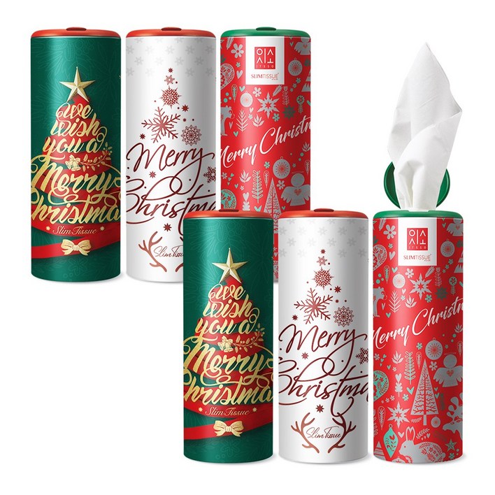 슬림티슈 크리스마스  크리스마스 선물 프리미엄 홈파티 차량용 티슈 선물용티슈, 6개입, 1세트