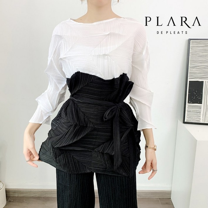 플라라 (88까지)투컬러폴드블라우스+벨트SET_PK3SBL015C