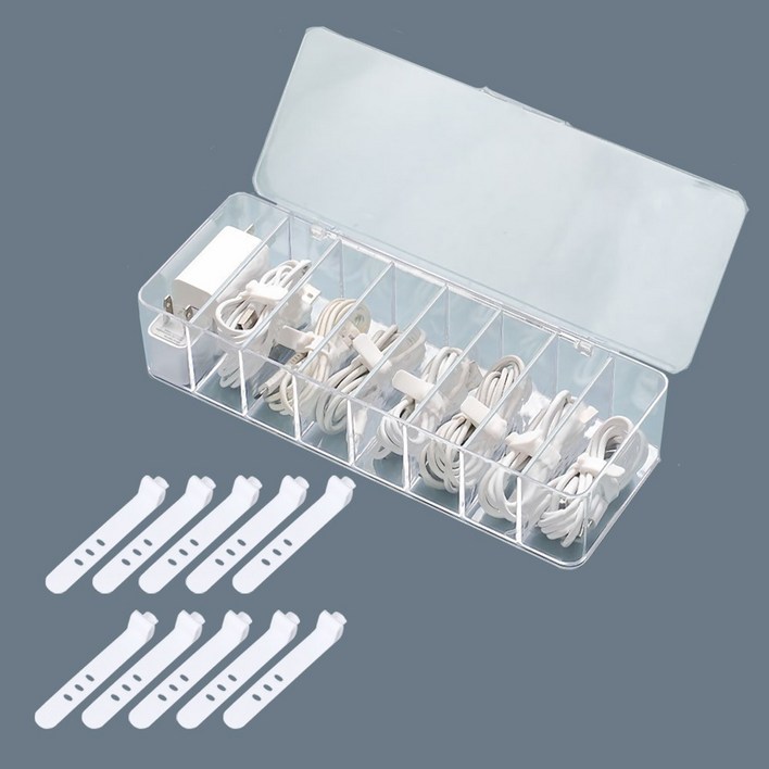 다용도 아크릴 이어폰 USB 케이블 정리함 뚜껑 O 타이포함, 1개, 투명