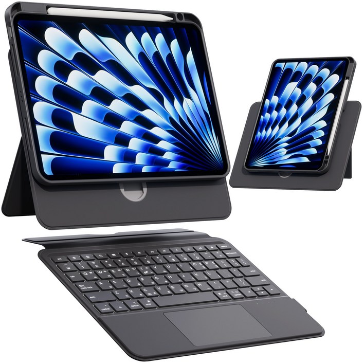 AITEWO 아이패드 매직키보드 케이스 펜슬 수납 360도회전 분리형 맥세이프 세로 가로 트랙패드 에어7654321세대 프로 1110.91312.9인치, 아이패드 11세대 11인치  10세대 10.9인치, 블랙, 1개