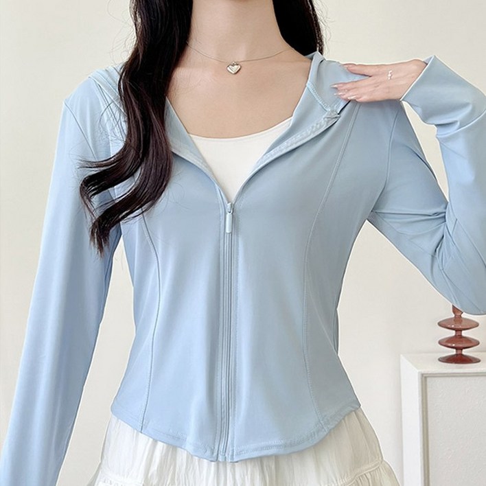 허블리 자외선차단 여성 여름 쿨링 릴렉스핏 후드집업, 블루