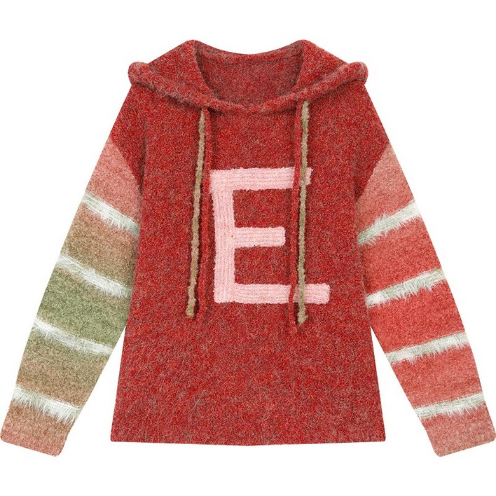 ELFSACK 여성루즈핏후드니트빈티지Y2K새해스웨터레드그라데이션오버핏겨울가디건발렌타인 데이트 니트