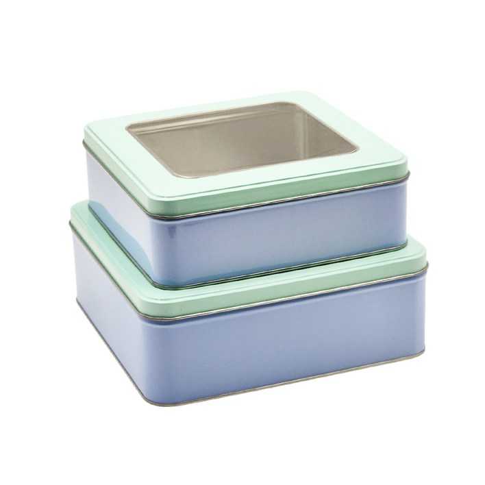 틴케이스 사각 투명 대형 소형소품보관 인테리어소품보관 파스텔컬러, 1개, 블루 중형