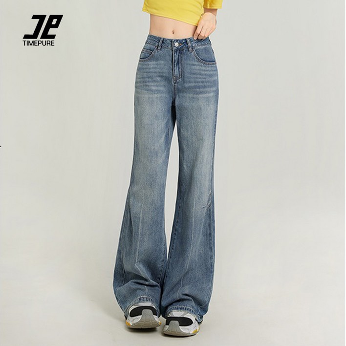 TIMEPURE 여성용 빈티지 워싱 마이크로 부츠컷 데님 팬츠