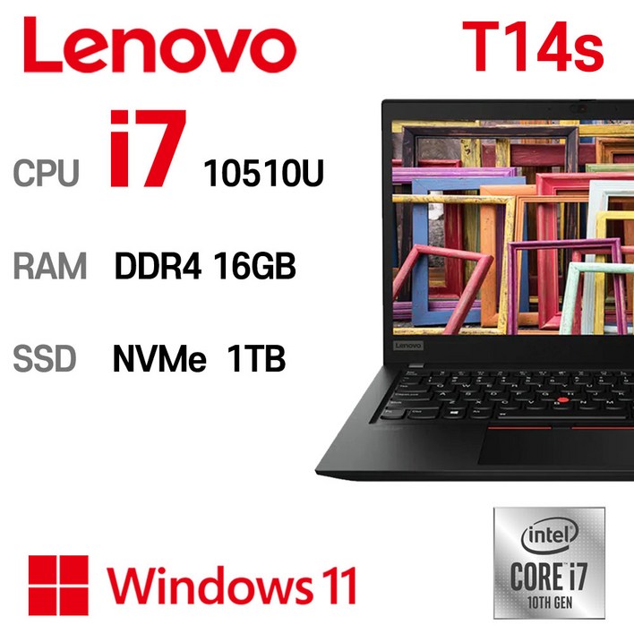 중고노트북 ThinkPad T14s intel core 10세대 i710510U, ThinkPad T14s, WIN11Pro, 16GB, 1TB, 코어I7 10510U, Black