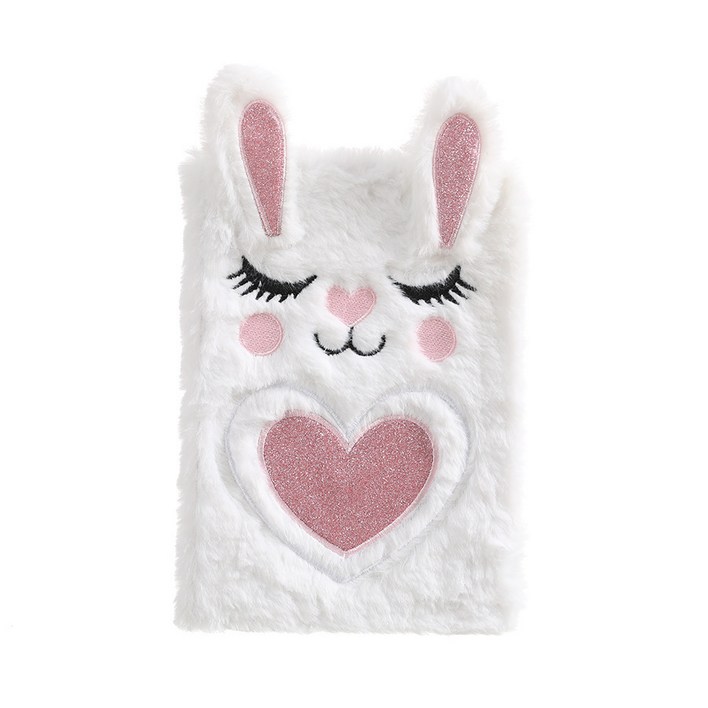 귀여운 퍼 자수 A5 다이어리 노트 학생 선물용 인기 캐릭터 수첩, 화이트 토끼