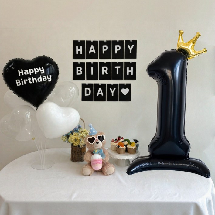 쏙쏙마켓 생일파티용품 숫자 하트 풍선 세트 이벤트 파티용품, 1세트, 숫자 1