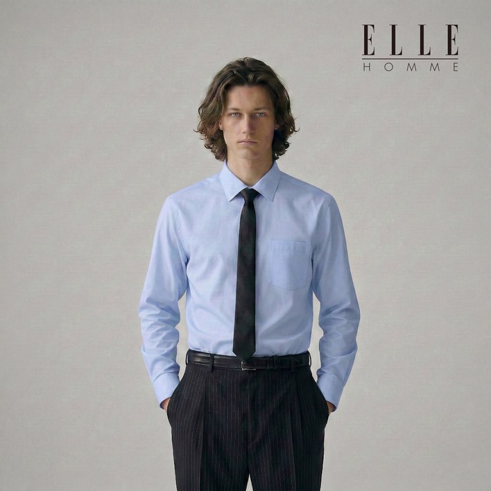 엘르 남성 사계절 구김없는 링클프리 스판 긴팔 와이셔츠 레귤러 슬림
