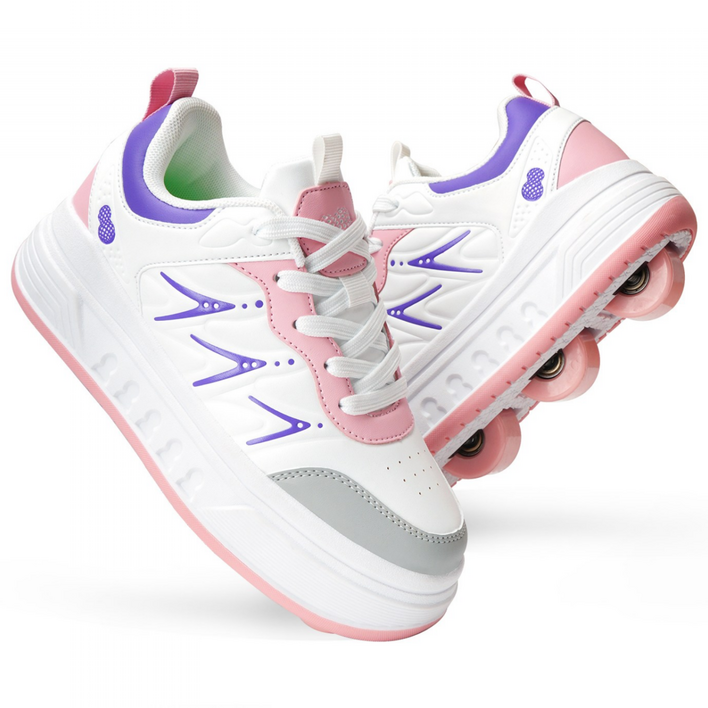 바퀴 달린 신발 간편한 롤러슈즈 4륜 롤러 스케이트화 스케이트 롤러 남녀 롤러스케이트 바퀴신발, 흰색, 1개