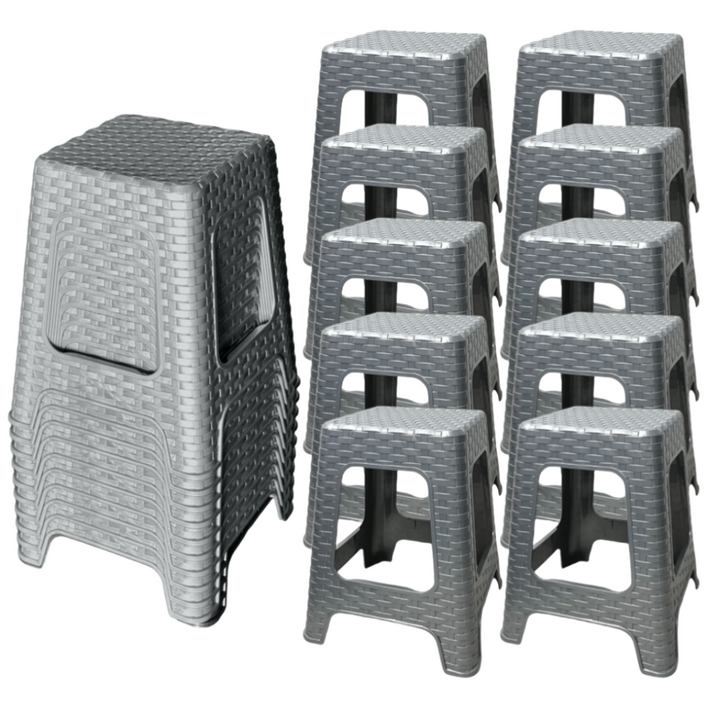 나코 기본 플라스틱 라탄의자 야외 사각 보조 간이 체어 카페 행사 편의점, 10개, 체크 그레이