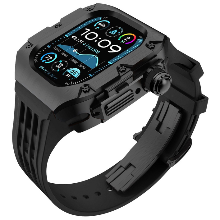 애차드밀 애플워치 호환 티타늄 케이스 울트라 9 8 7 플립형 일체형 스트랩 메탈 밴드 줄질, 02.올블랙, 1개