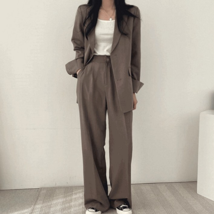 에쉬울프 오피스 싱글버튼 자켓 와이드 팬츠 정장세트