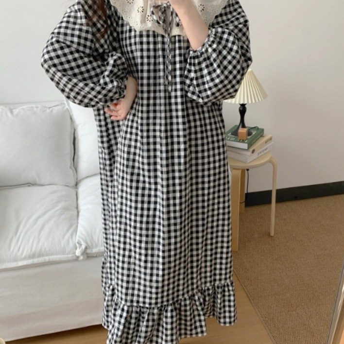 박샬라 프릴넥라인 밴딩 반팔원피스 Y6296