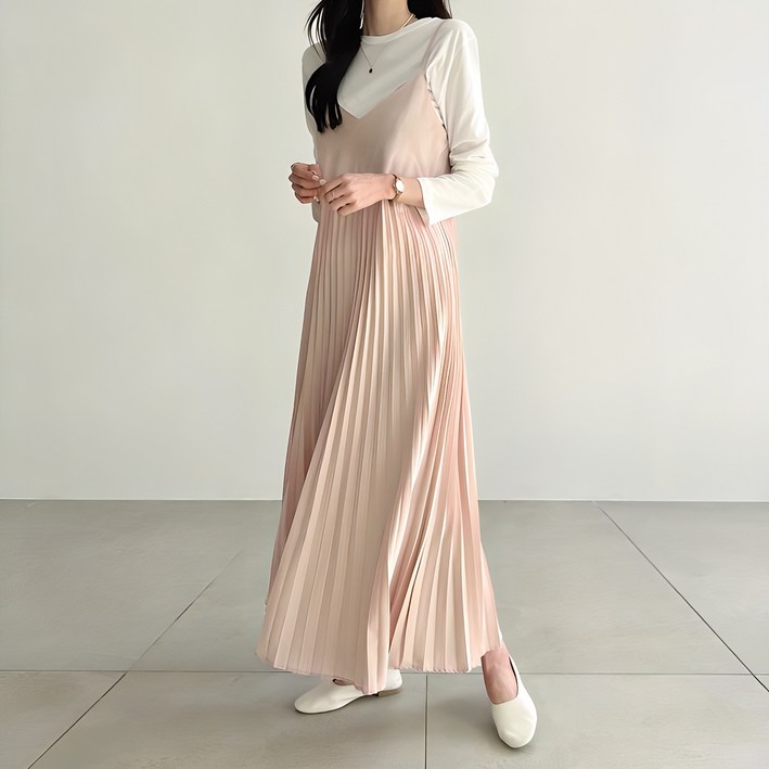 피핀 여성용 플리츠 끈나시 원피스 38455