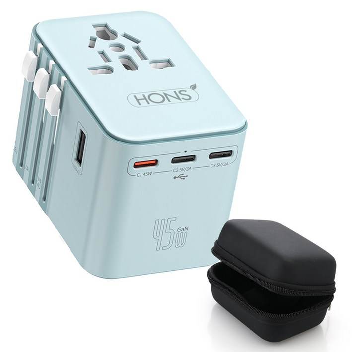 혼스 해외 여행용 멀티 어댑터 PD45W GaN고속 2500W 5구 충전 HSTA-45W5